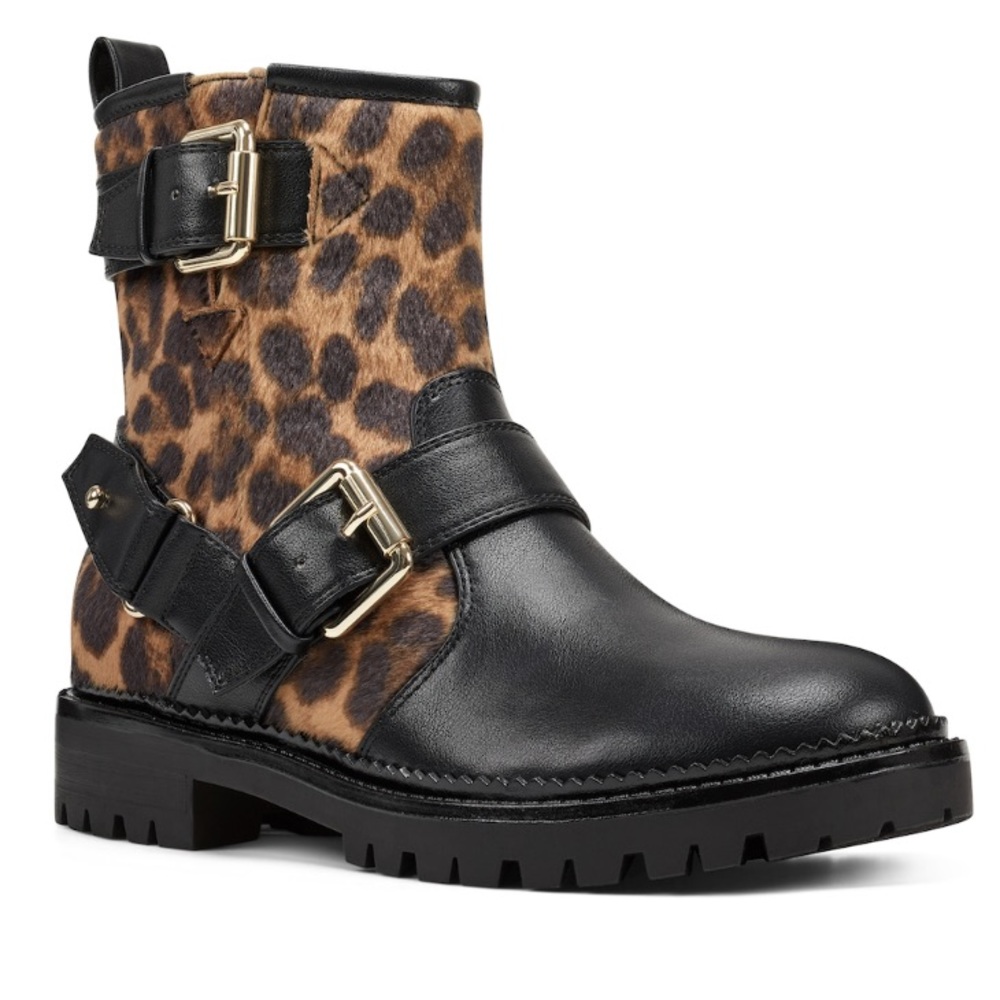 New Nine West Arria Leopard Biker Boots
